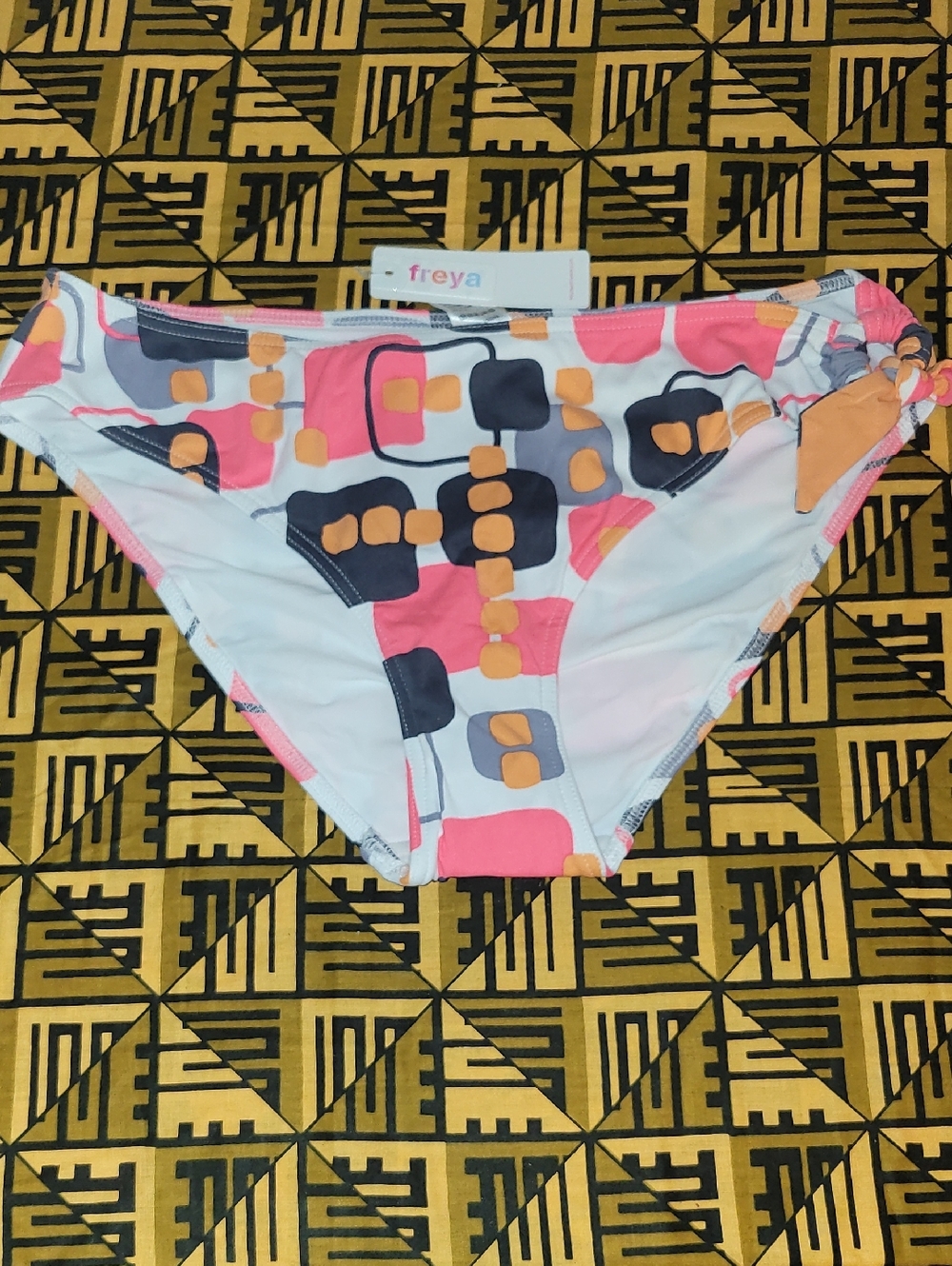 Freya Abstract Geo Bikini Bottoms in White, Pink & Orange